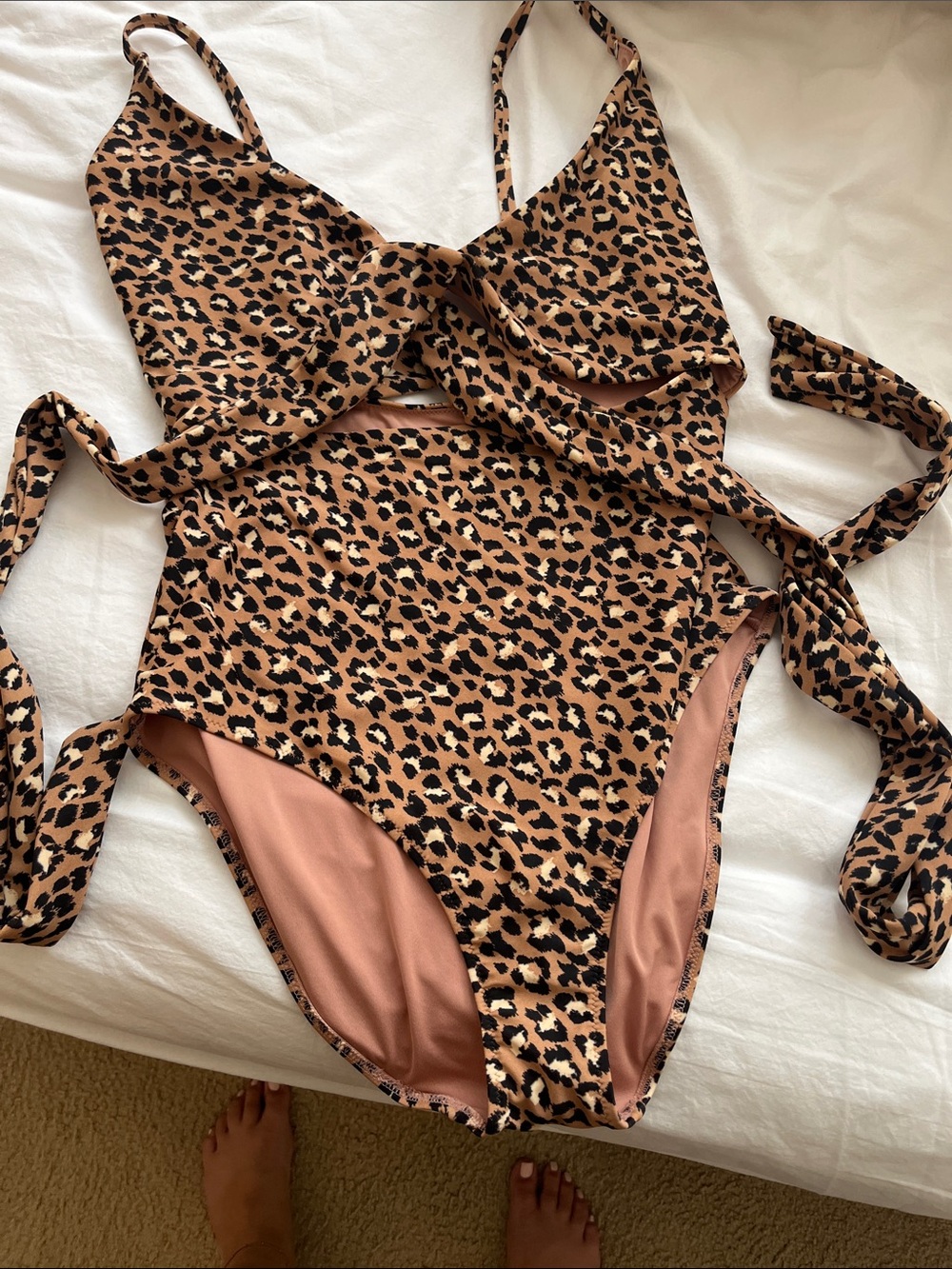 American Eagle Outfitters Leopard Print One-Piece Swimsuit in Tan and Black